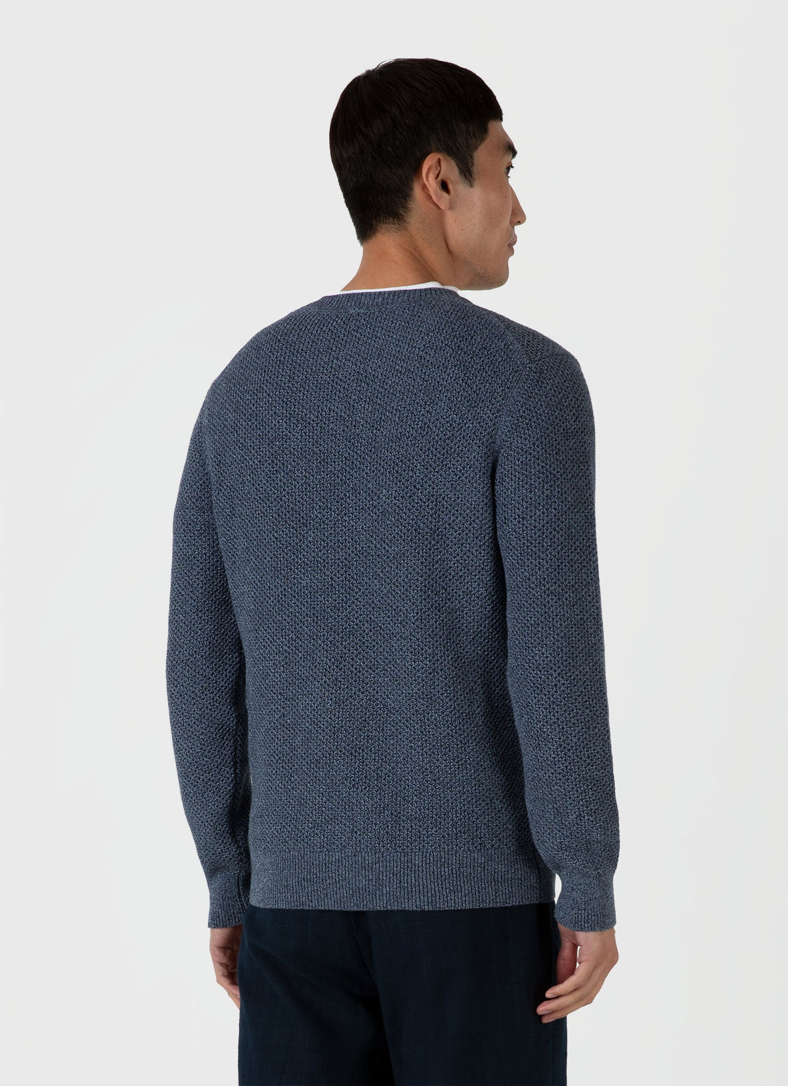 Men's Honeycomb Cotton Crew Neck Jumper in Indigo