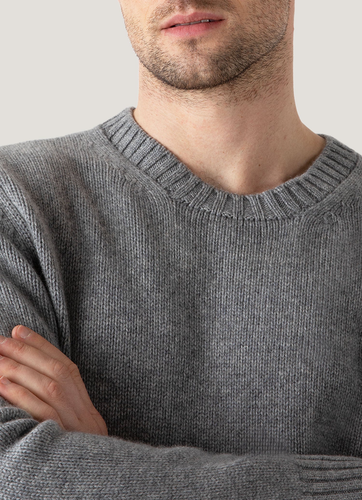 Men's Roxburgh Cashmere Jumper in Mid Grey Melange | Sunspel