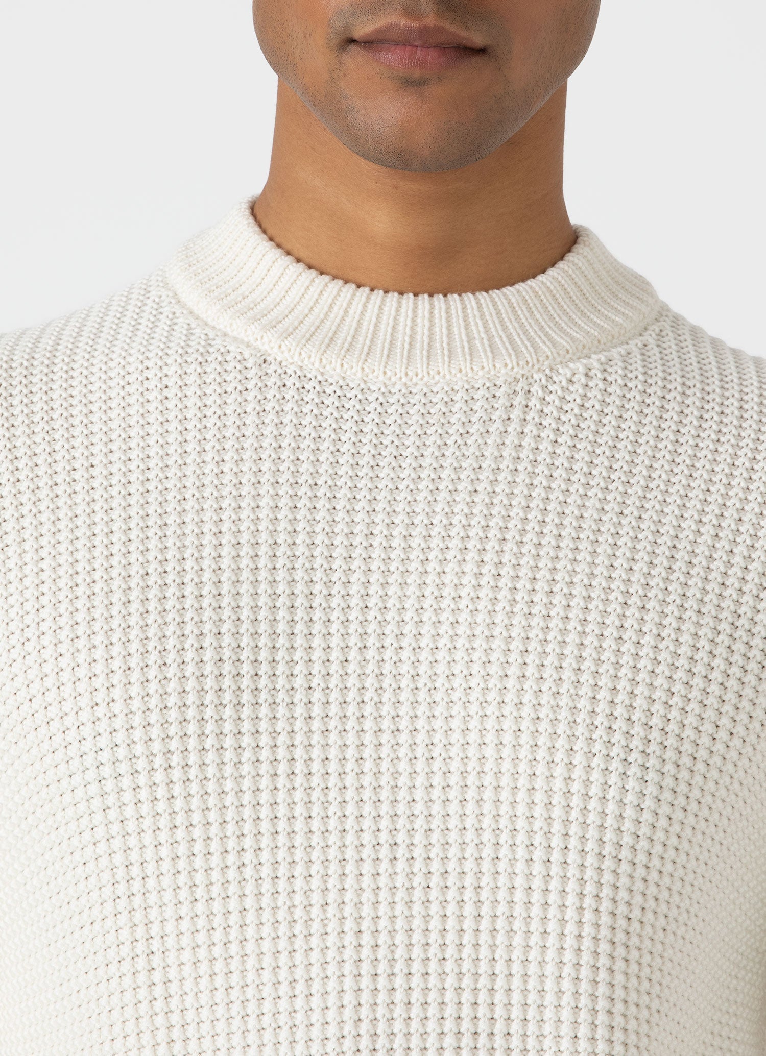 Men's Mariner Mock Neck Jumper in Ecru | Sunspel