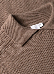 Men's Ribbed Polo Neck Jumper in Sandstone