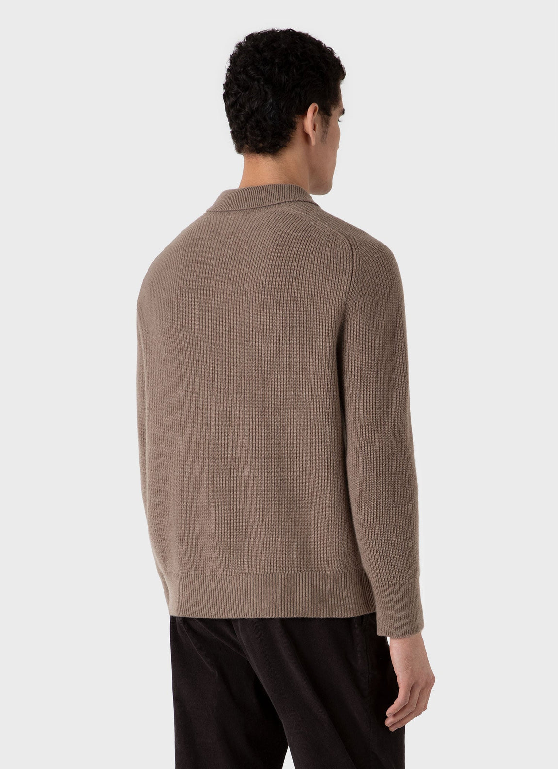 Men's Ribbed Polo Neck Jumper in Sandstone