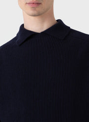 Men's Ribbed Polo Neck Jumper in Navy