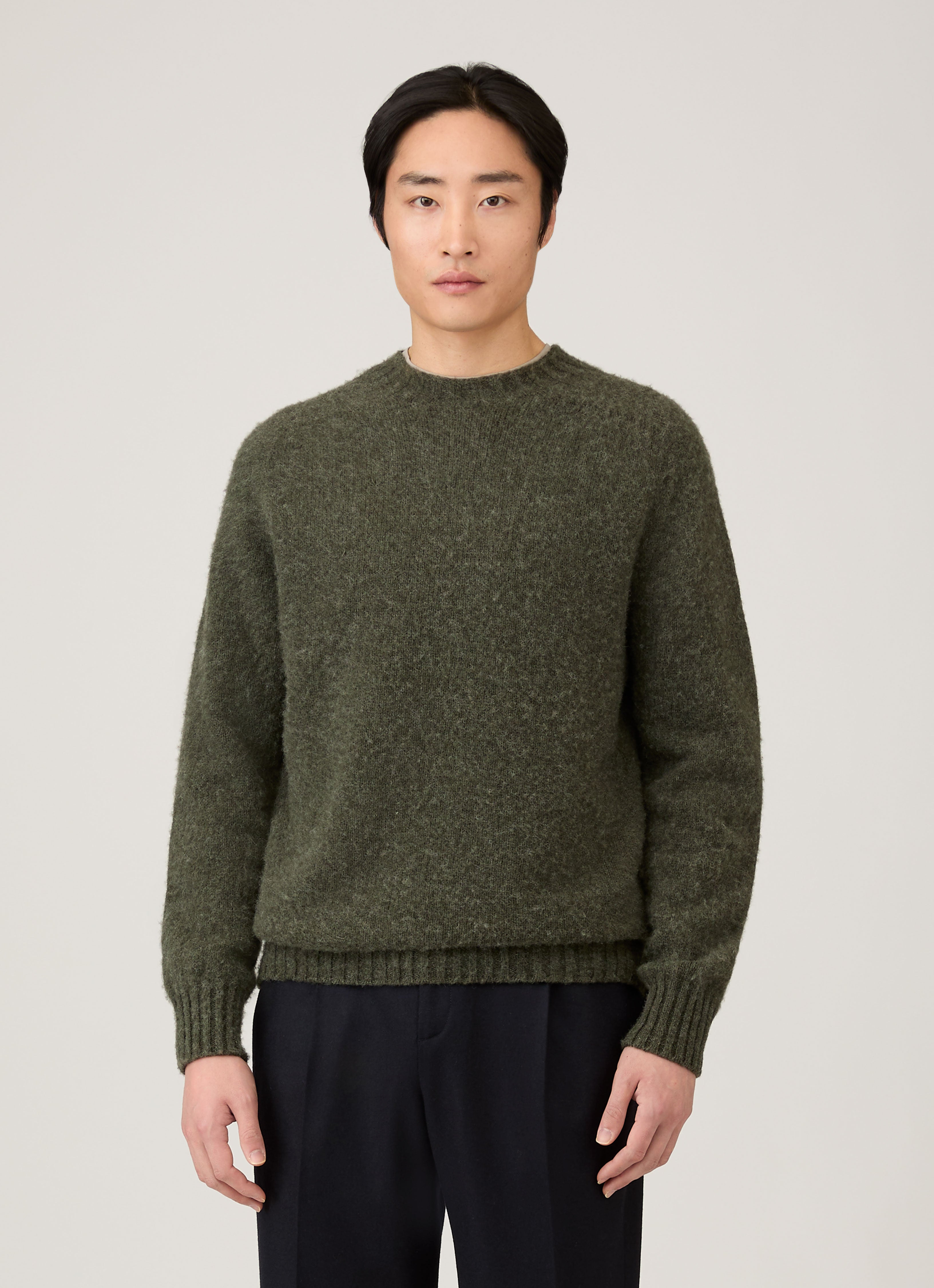 Men's Shetland Crew Neck Jumper in Sea Moss | Sunspel