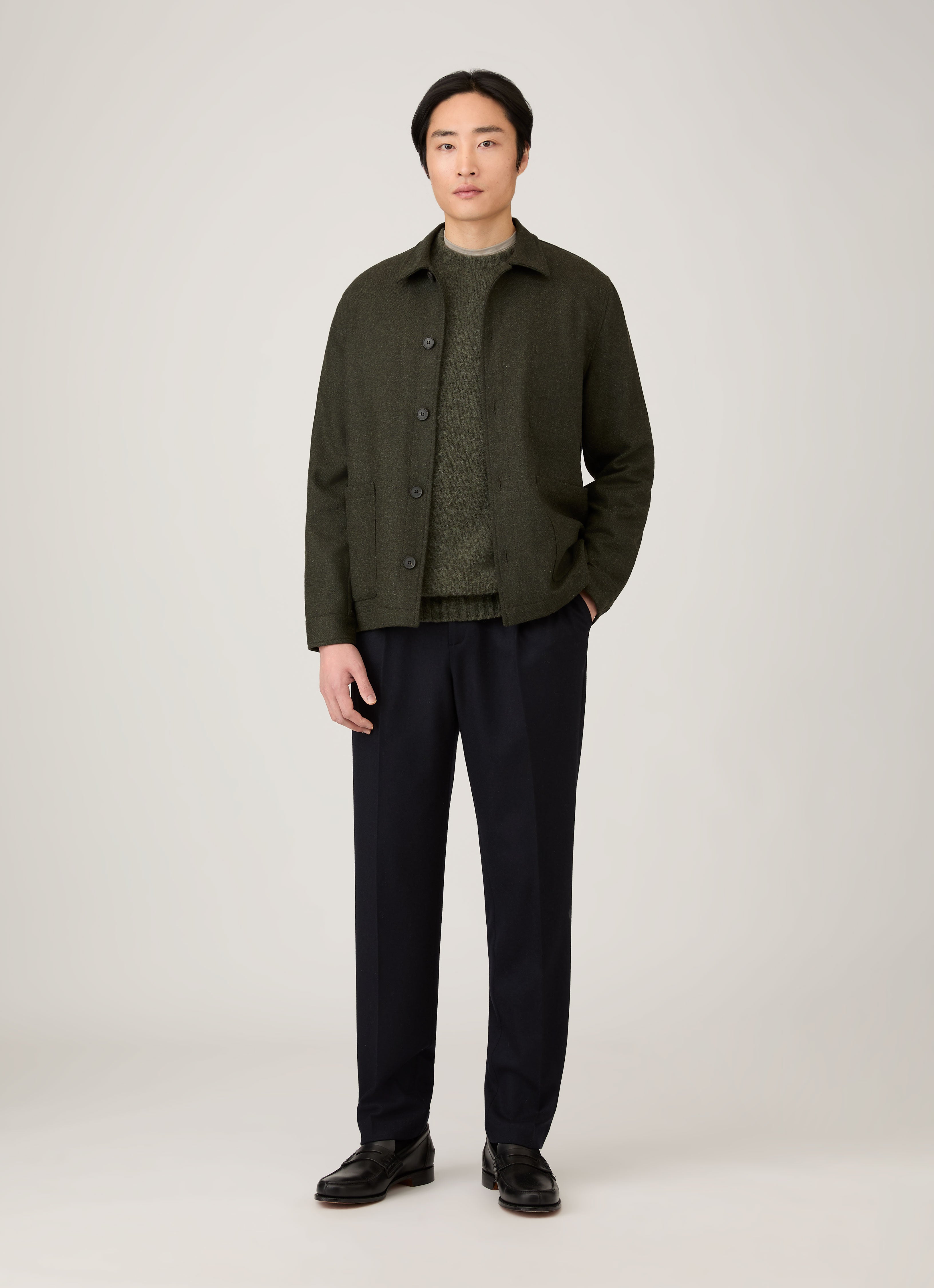 Men's Shetland Crew Neck Jumper in Sea Moss | Sunspel