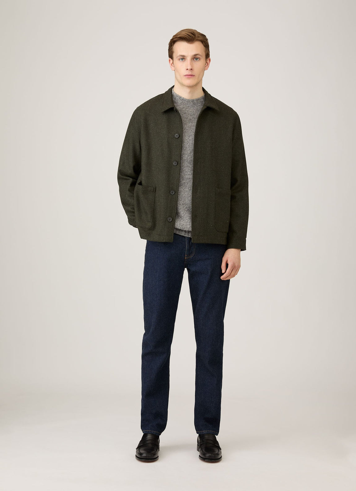 Men's Shetland Crew Neck Jumper in Mid Grey Melange