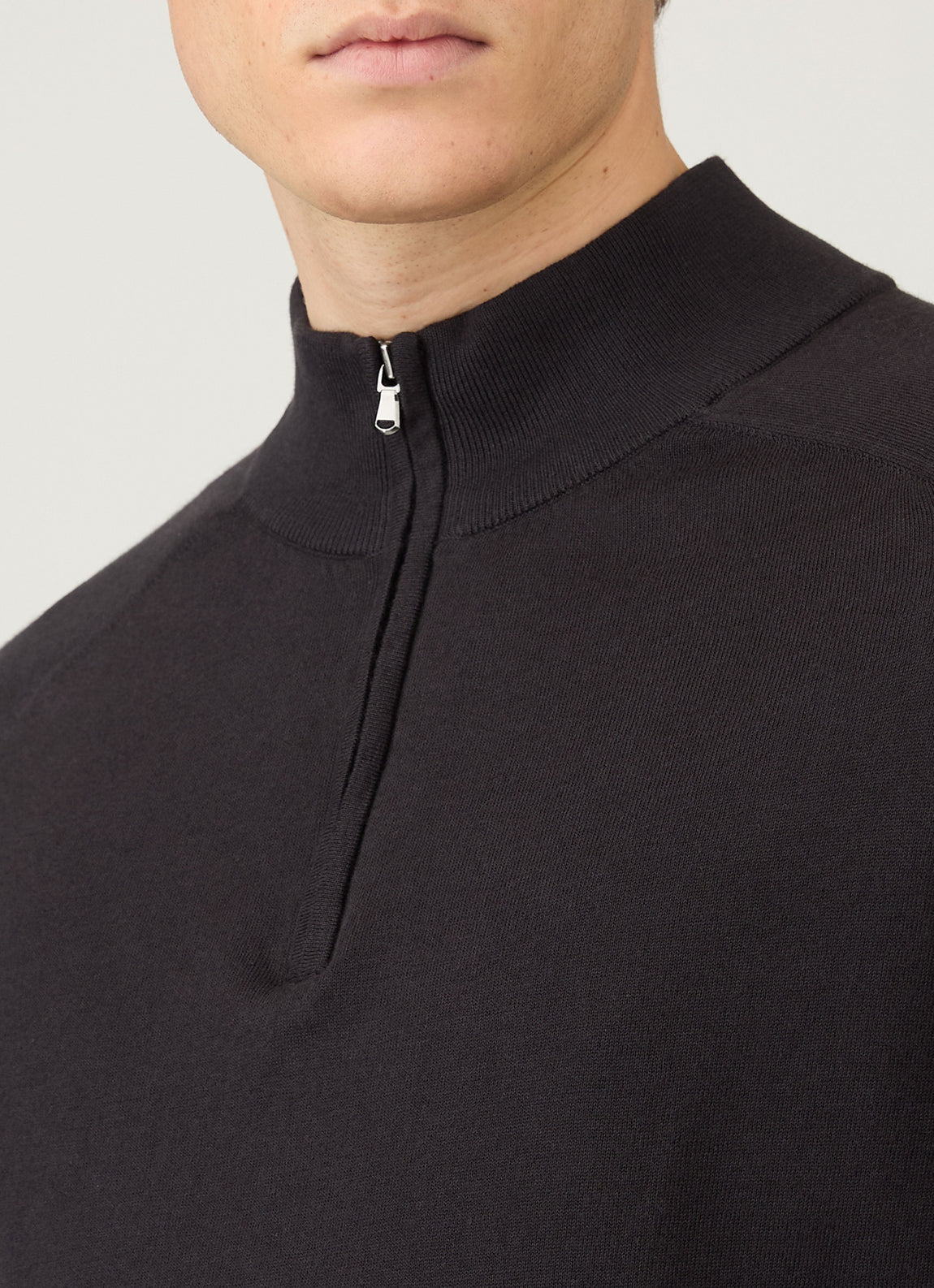 Men's Sea Island Cashmere Half Zip in Black