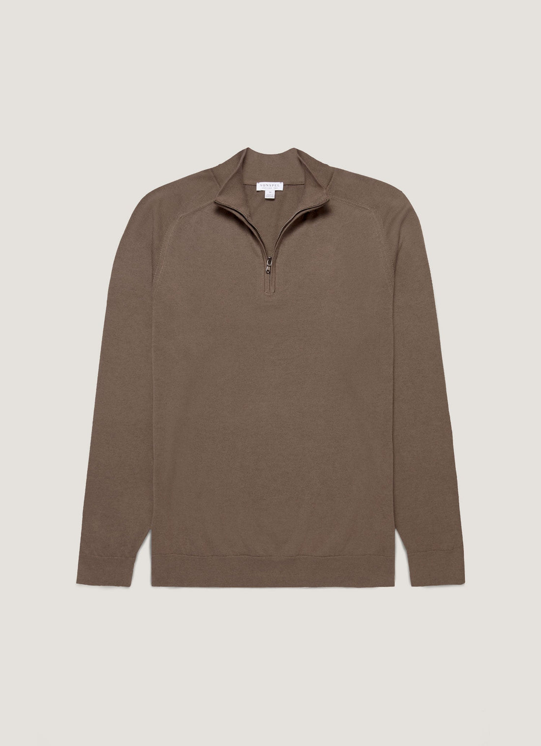 Men's Sea Island Cashmere Half Zip in Bark