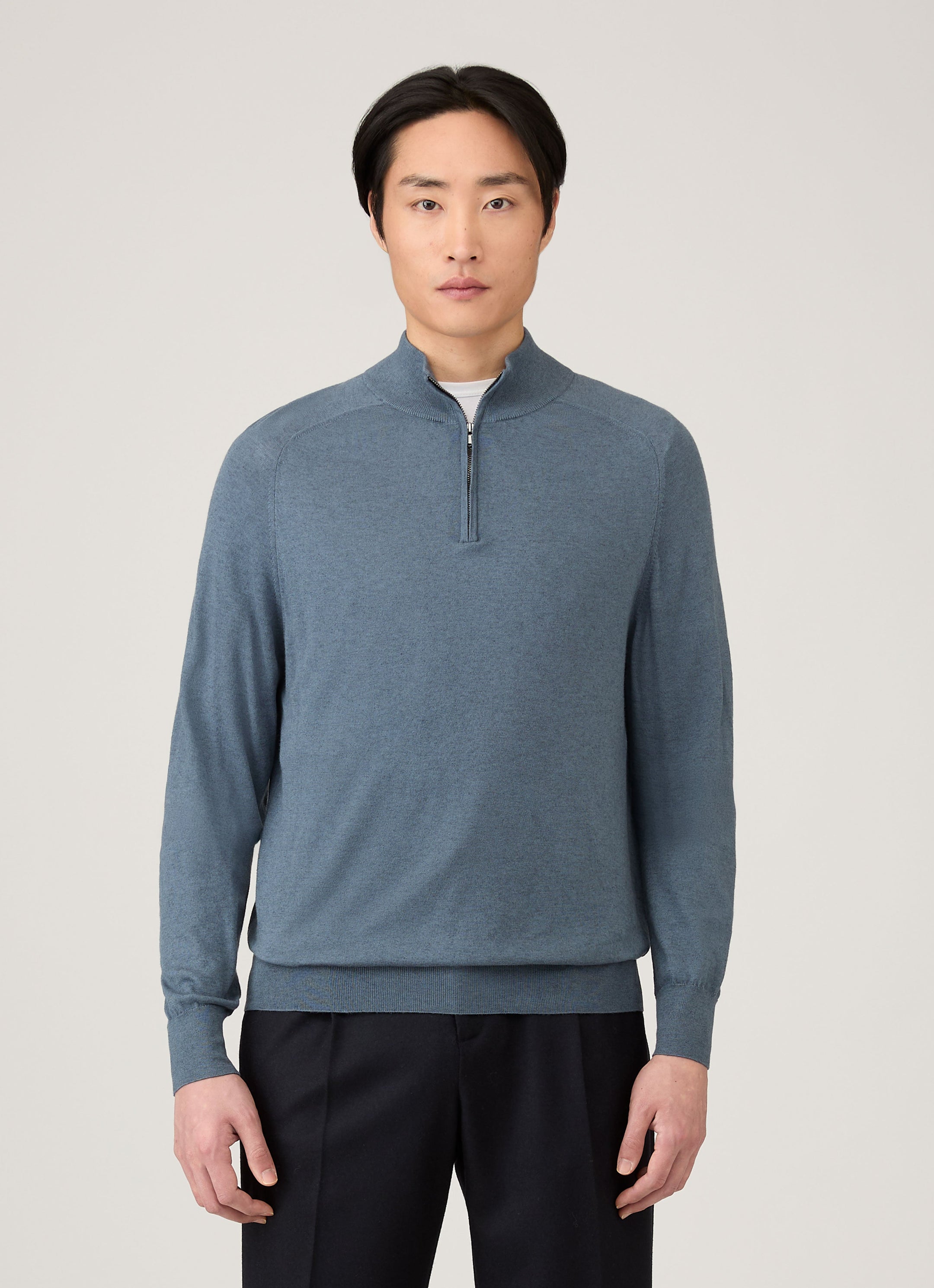 Men's Sea Island Cashmere Half Zip in Slate Blue