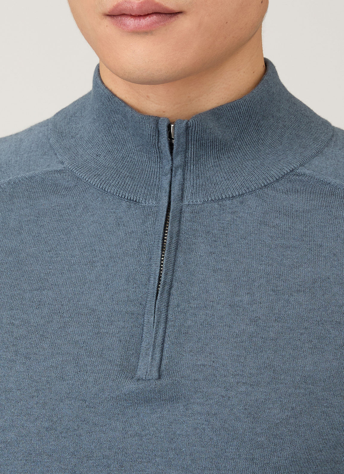 Men's Sea Island Cashmere Half Zip in Slate Blue