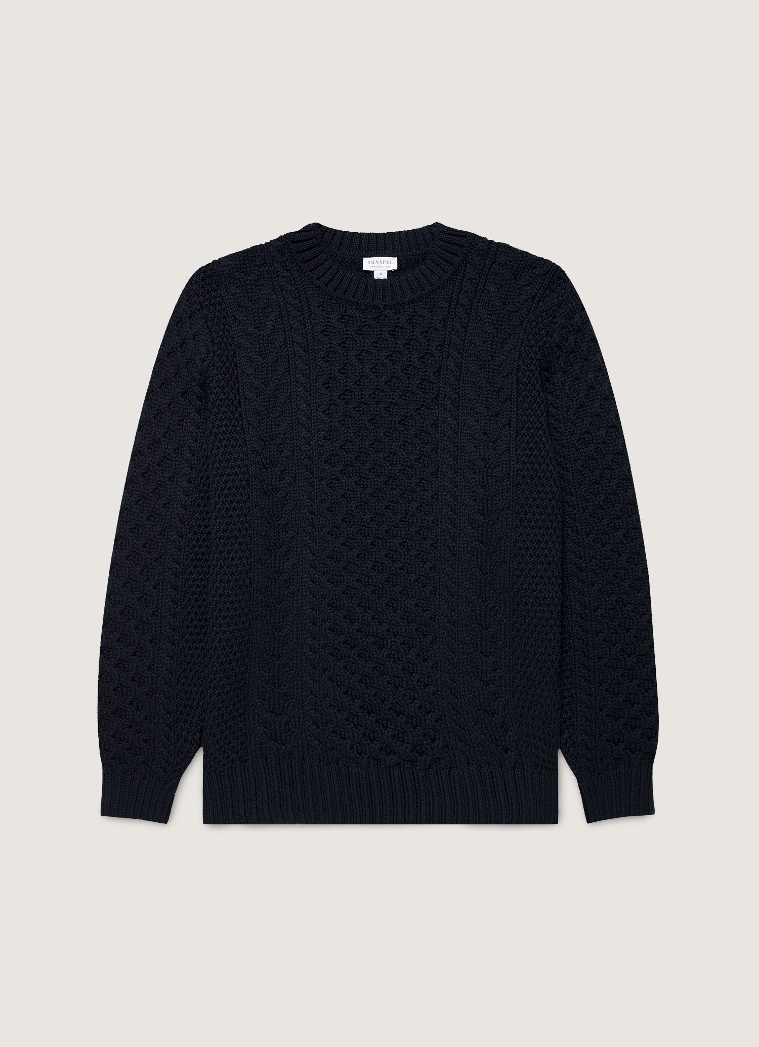 Men's Cable Knit Jumper in Navy | Sunspel
