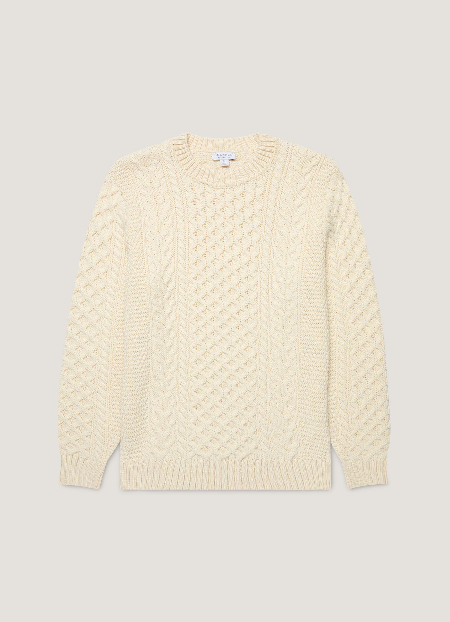 Men's Cable Knit Jumper in Ecru | Sunspel