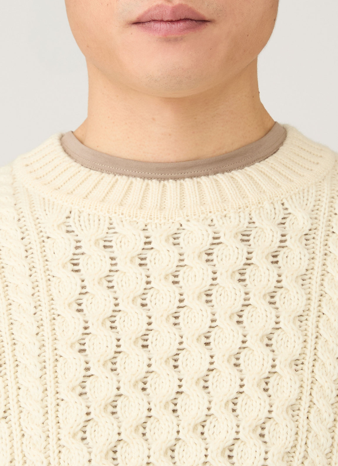 Men's Cable Knit Jumper in Ecru