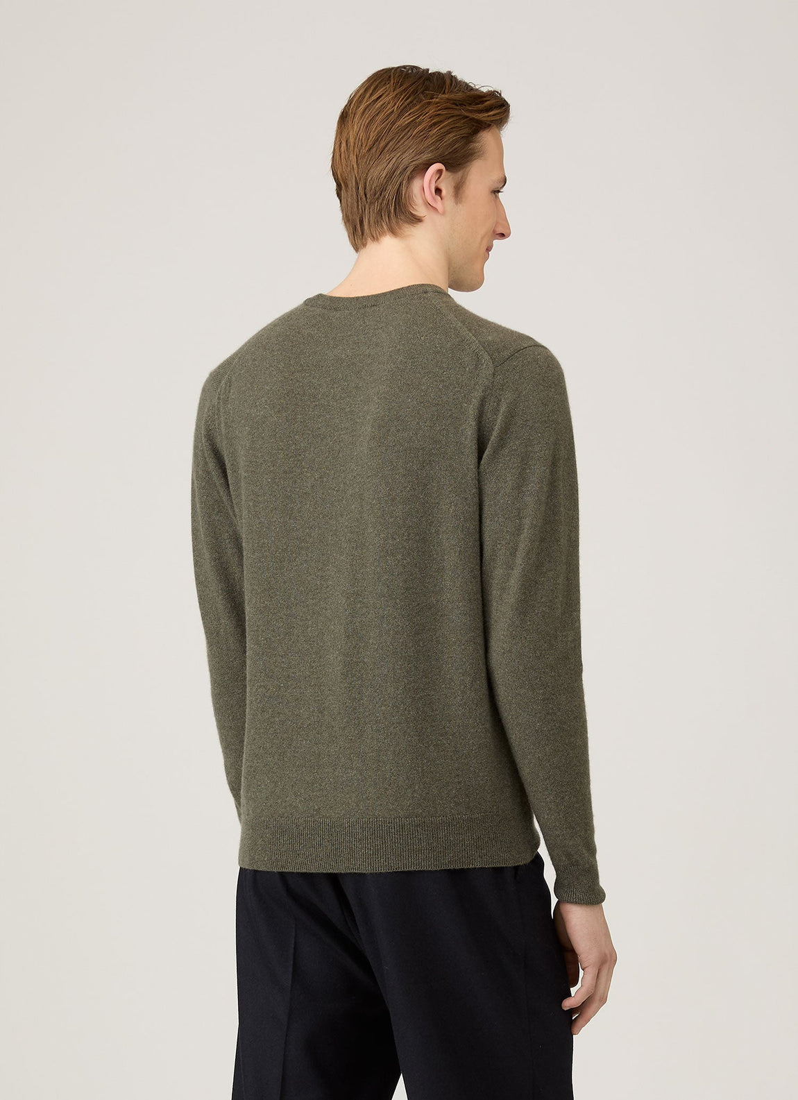 Men's Cashmere Crew Neck Jumper in Khaki