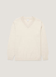 Men's Lambswool V-neck Jumper in Oatmeal Melange