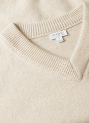 Men's Lambswool V-neck Jumper in Oatmeal Melange