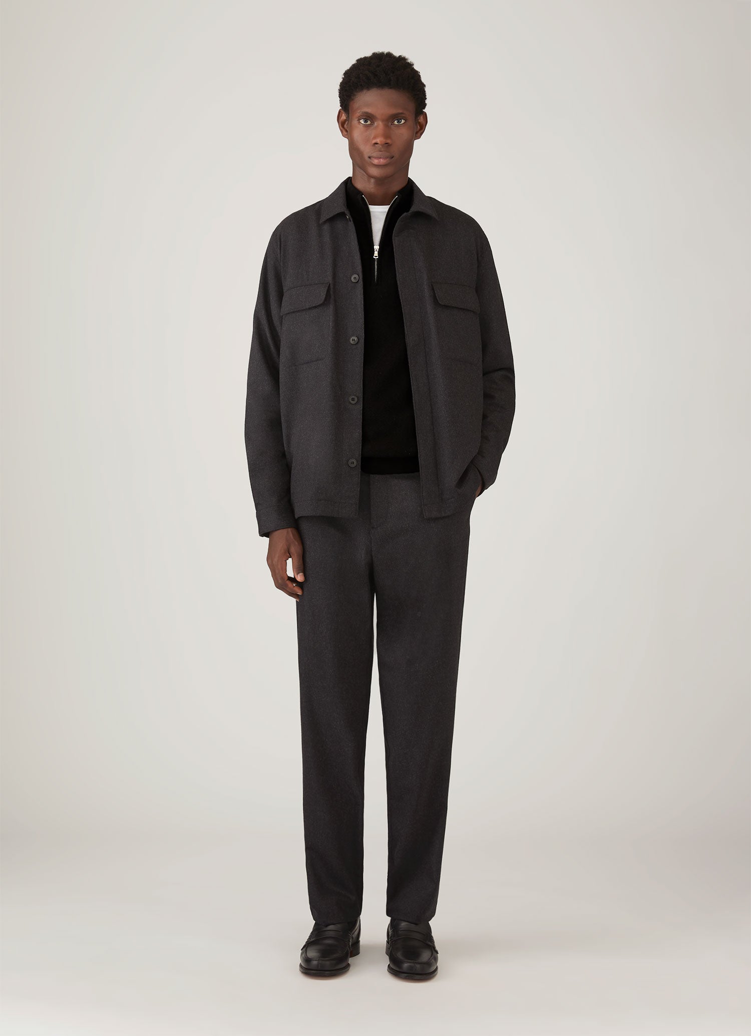 Men's Cashmere Half Zip Jumper in Black | Sunspel