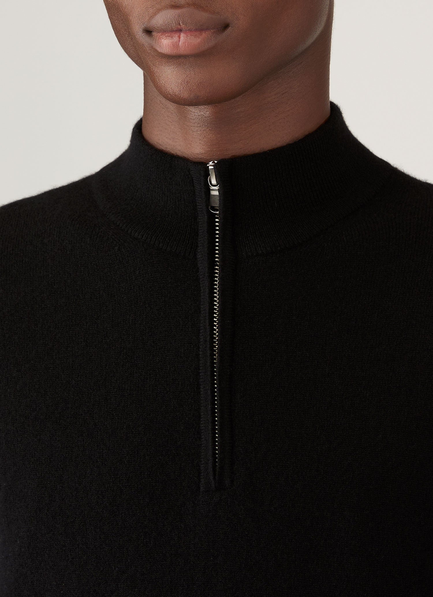 Men's Cashmere Half Zip Jumper in Black | Sunspel