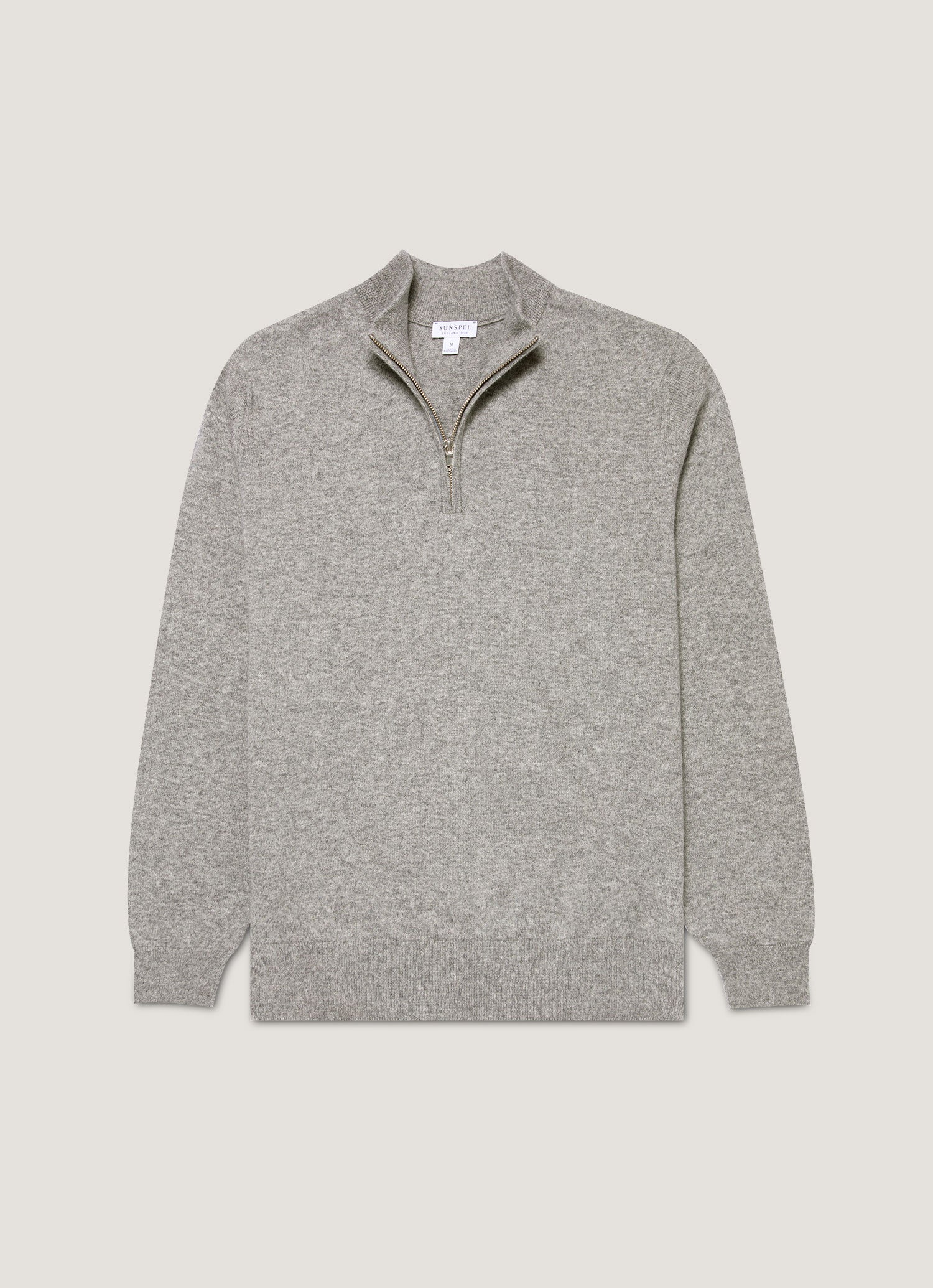 Men's Cashmere Half Zip Jumper in Grey Melange | Sunspel