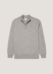 Men's Cashmere Half Zip Jumper in Grey Melange