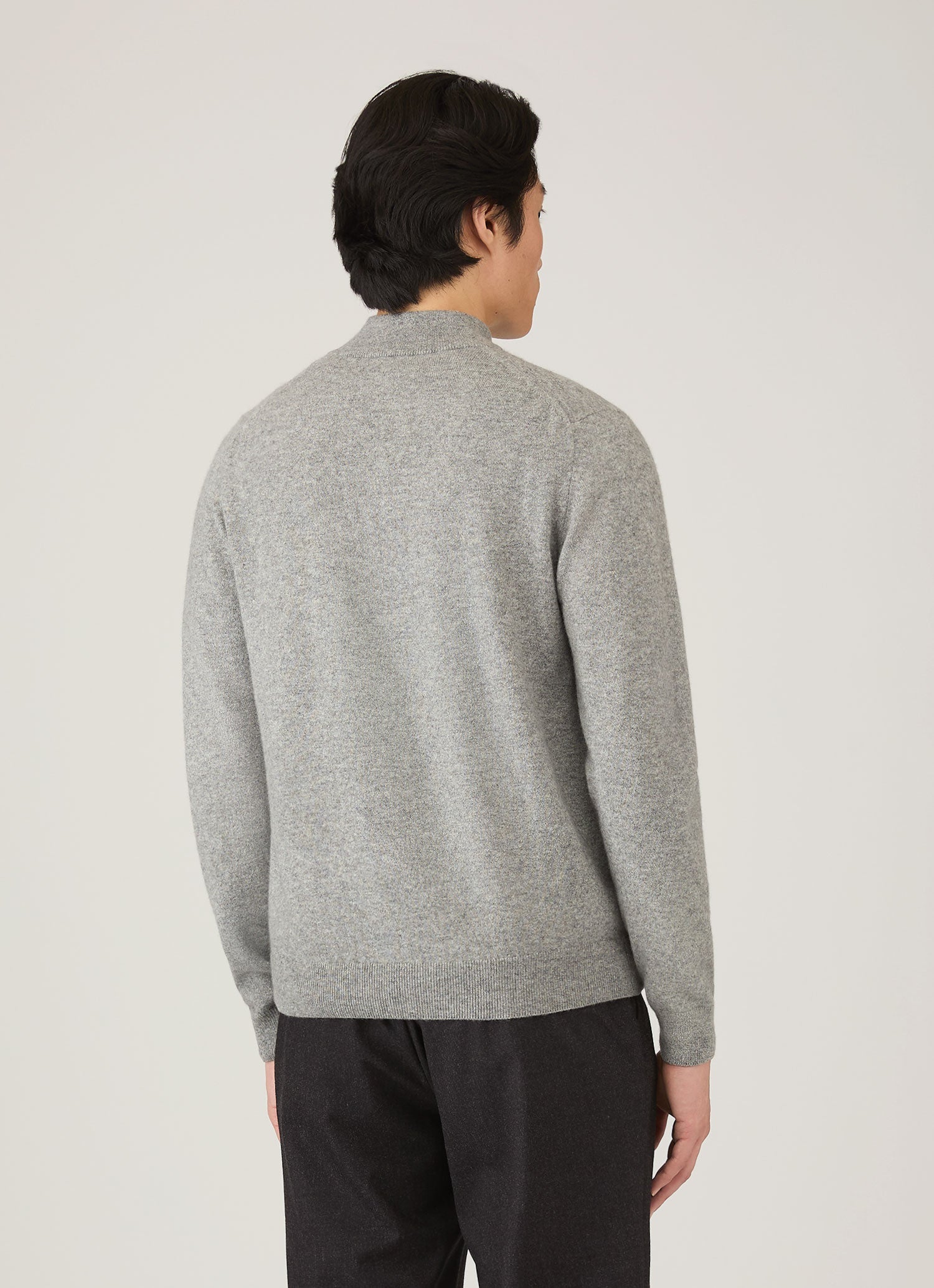 Men's Cashmere Half Zip Jumper in Grey Melange | Sunspel
