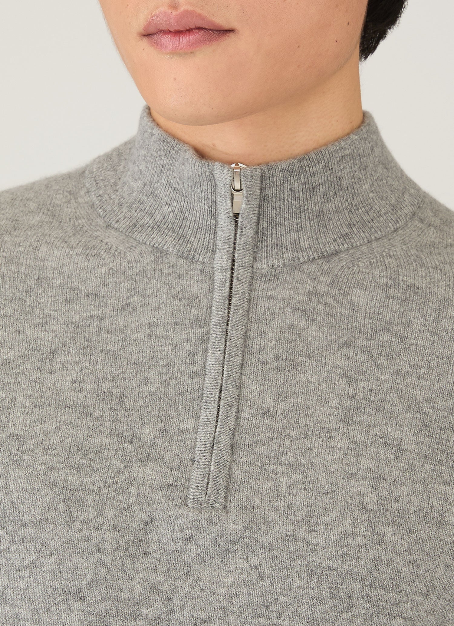 トップス if six was nine MINIMUM CASHMERE C-GRAY Men's Cashmere Half Zip Jumper in Grey Melange | Sunspel