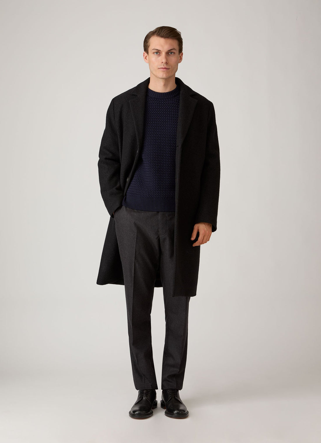 Men's Merino Wool Basketweave Jumper in Navy