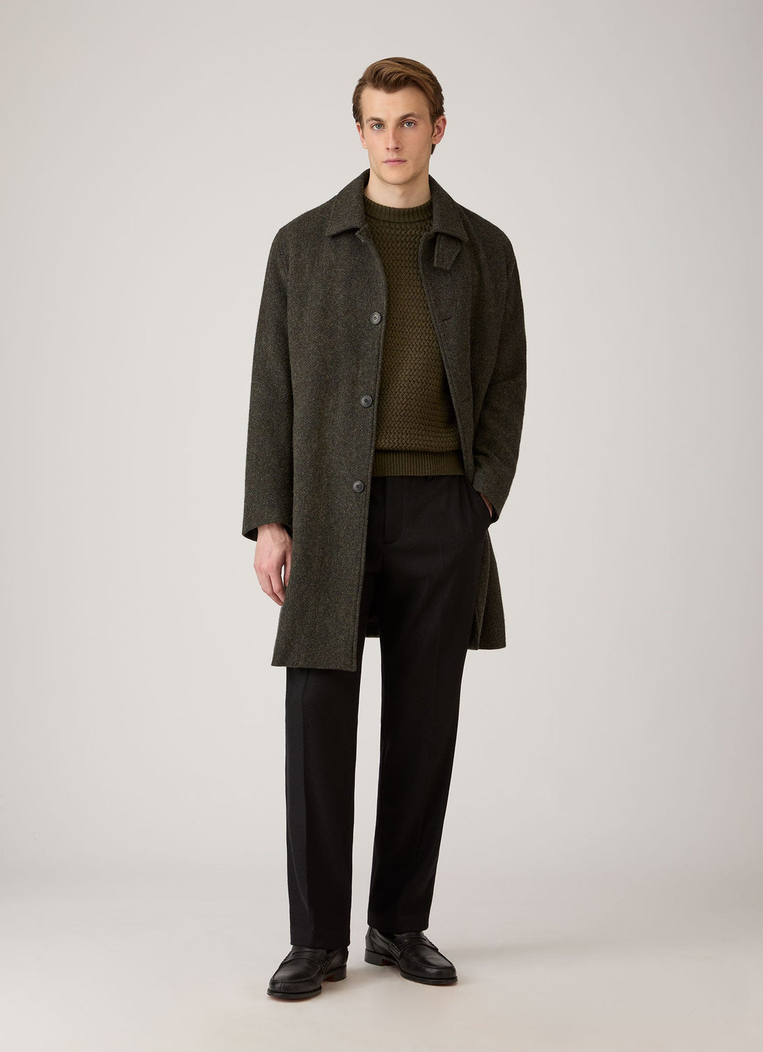 Men's Merino Wool Basketweave Jumper in Loden Green