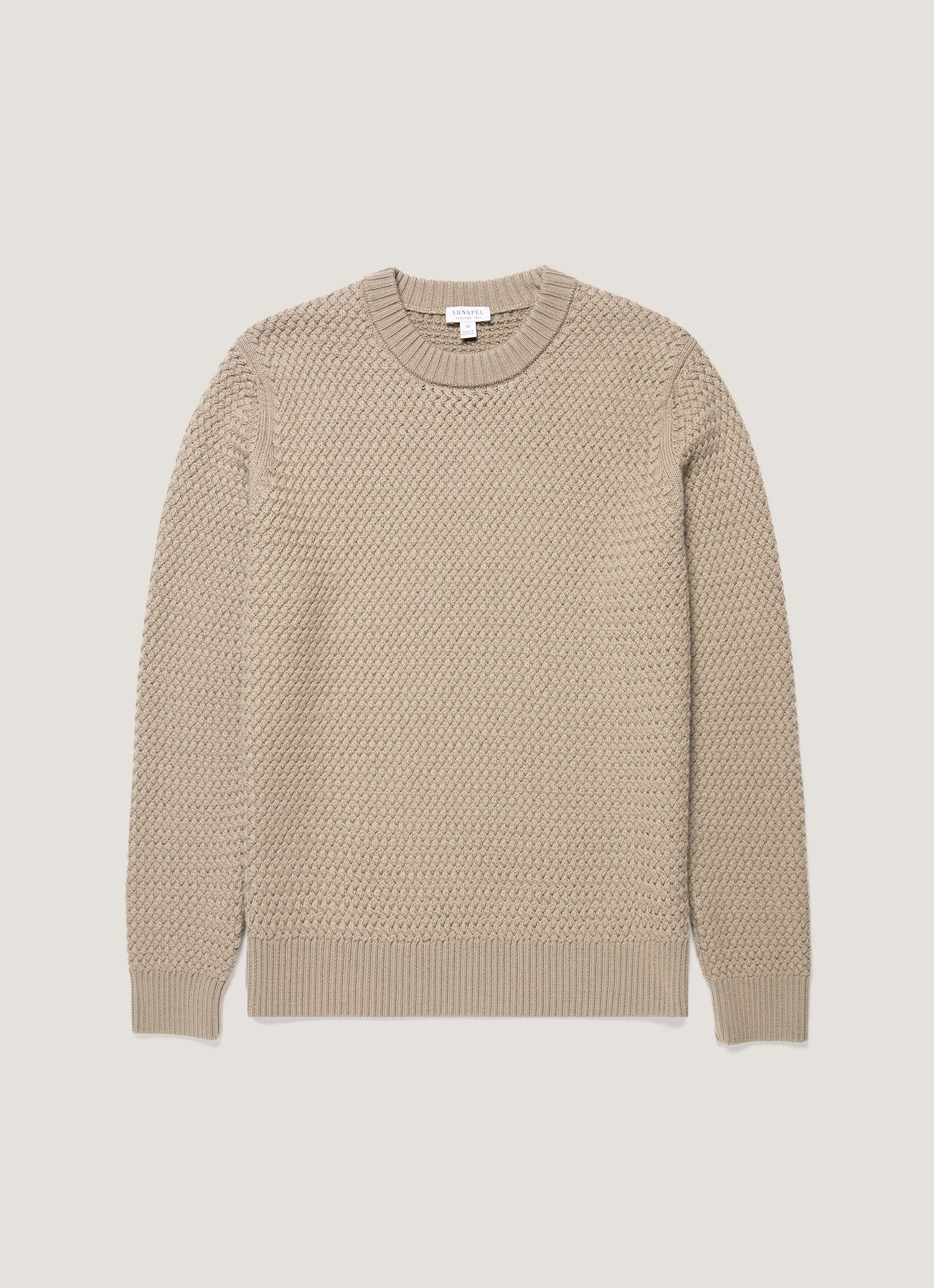Men's Merino Wool Basketweave Jumper in Stone | Sunspel Men's Merino Wool Basketweave Jumper in Stone | Sunspel
