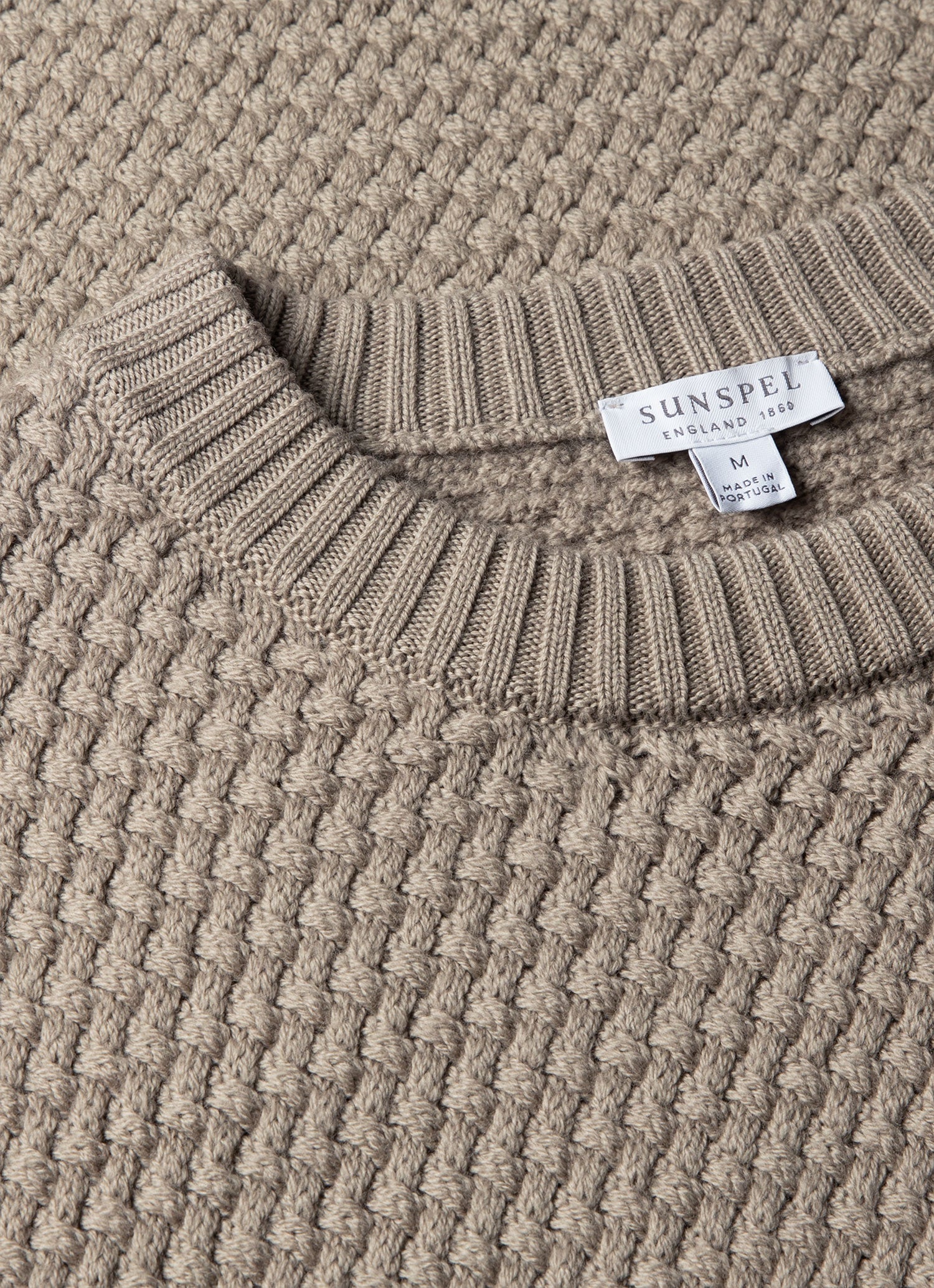 Men's Merino Wool Basketweave Jumper in Stone | Sunspel Men's Merino Wool Basketweave Jumper in Stone | Sunspel