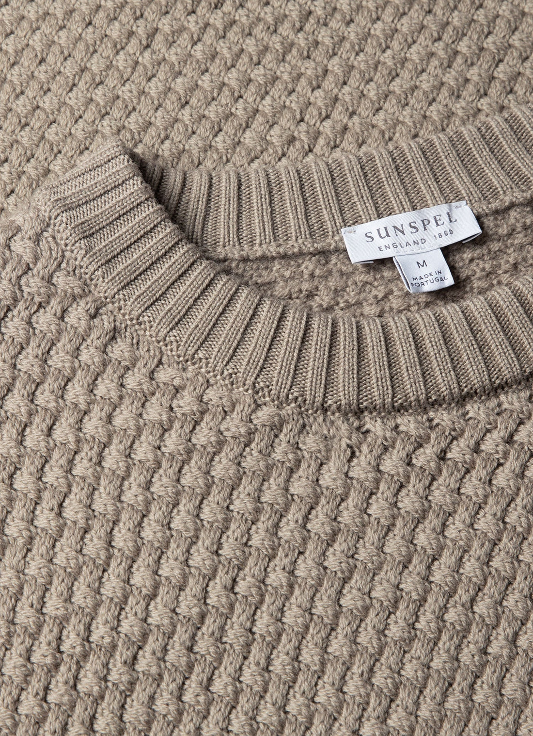 Men's Merino Wool Basketweave Jumper in Stone