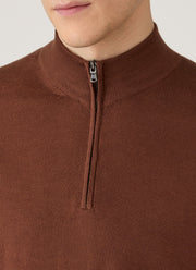 Men's Extra-Fine Merino Half Zip Jumper in Chestnut