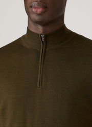 Men's Extra-Fine Merino Half Zip Jumper in Loden Green