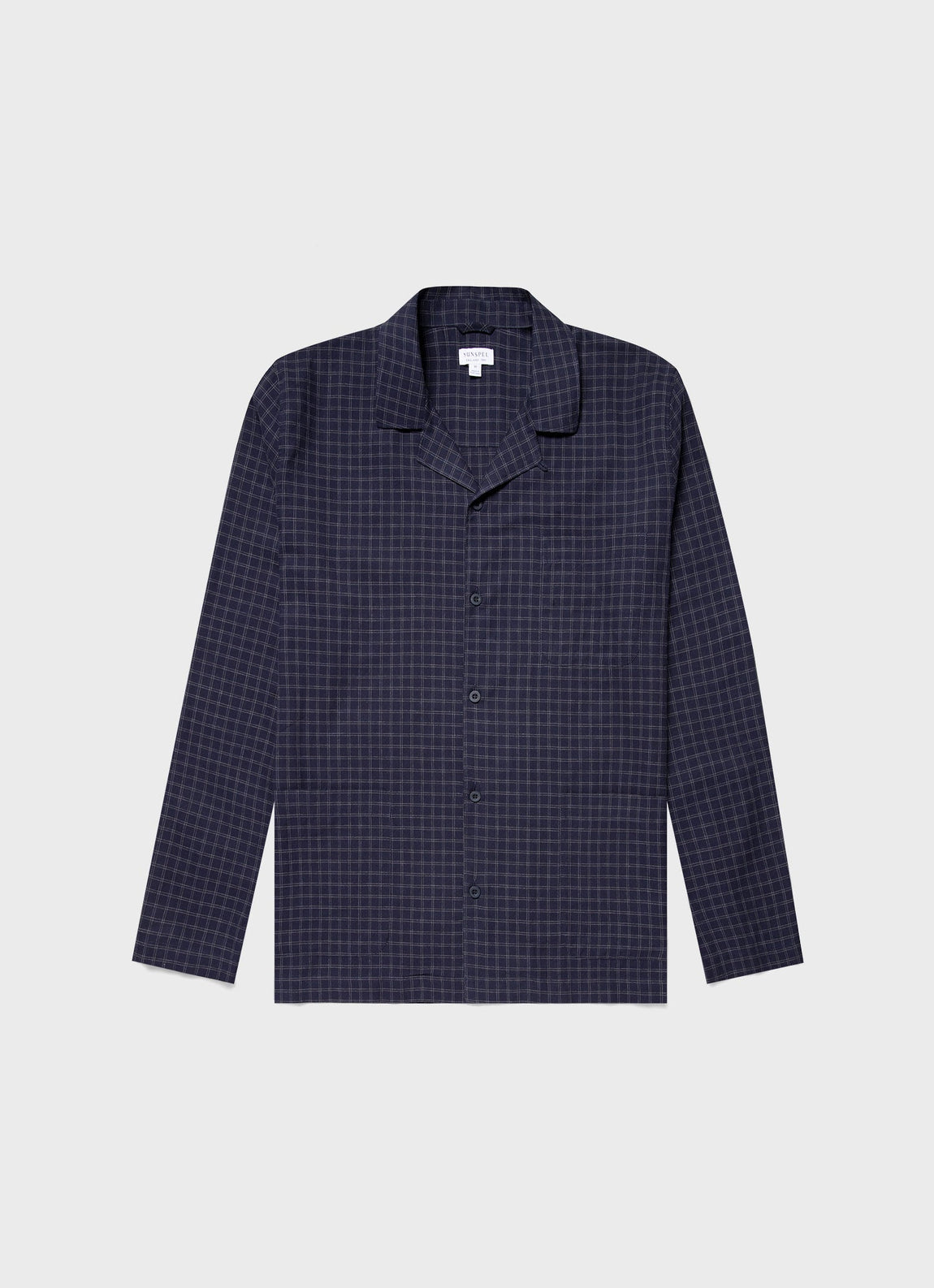 Men's Cotton Flannel Pyjama Shirt in Navy Window Check
