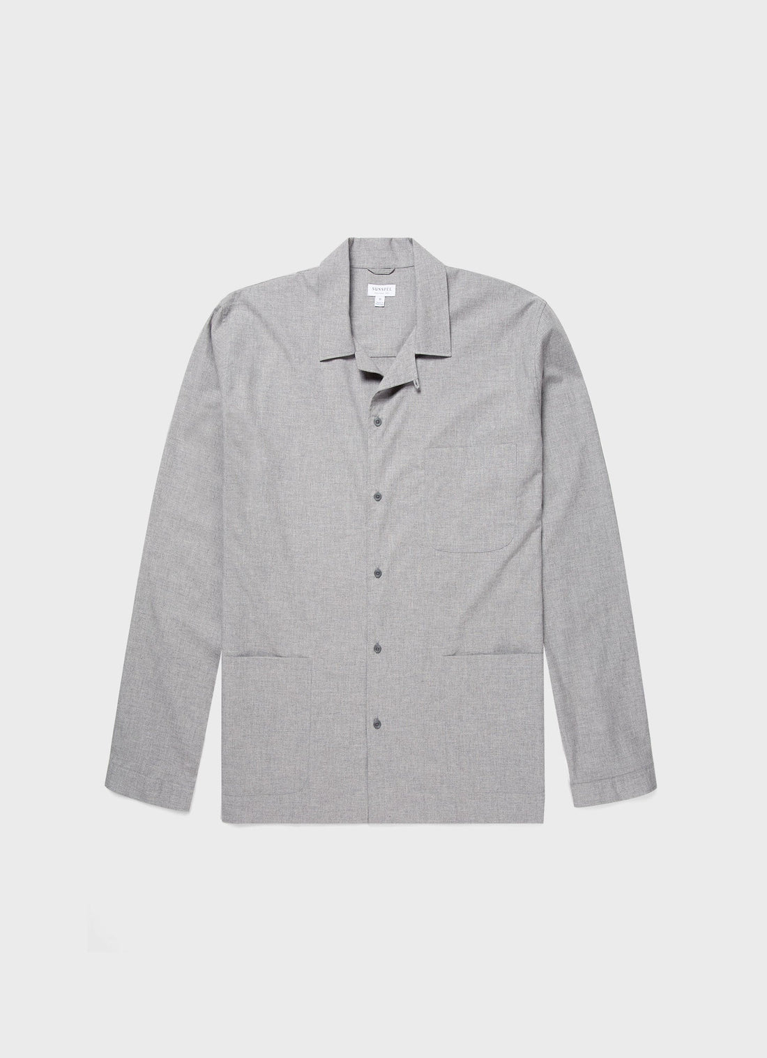 Men's Cotton Flannel Pyjama Shirt in Mid Grey Melange