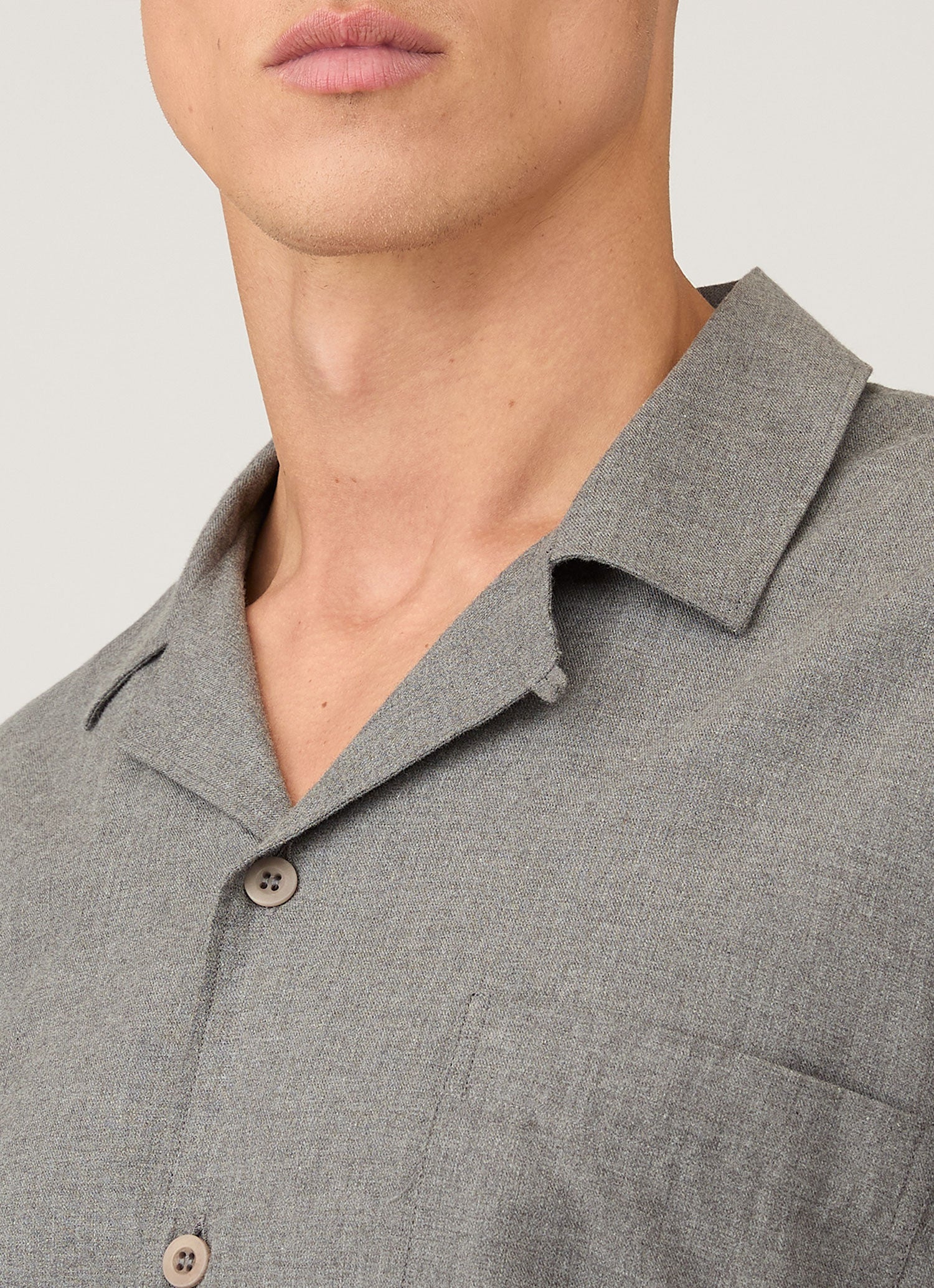 Men's Cotton Flannel Pyjama Shirt in Mid Grey Melange | Sunspel