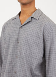 Men's Cotton Flannel Pyjama Shirt in Grey Melange Window Check