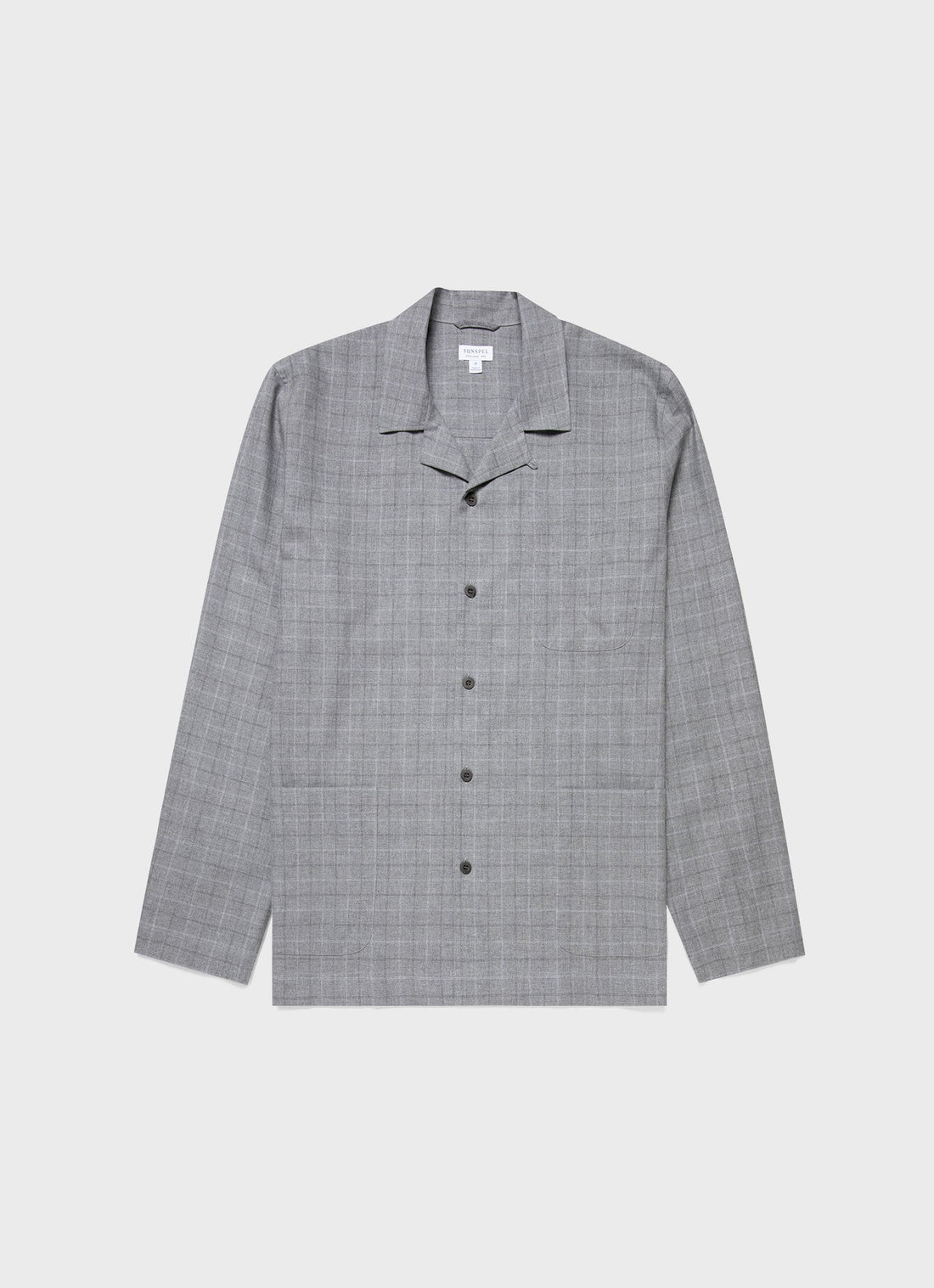 Men's Cotton Flannel Pyjama Shirt in Mid Grey Check