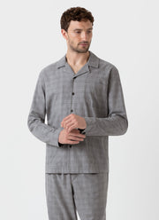 Men's Cotton Flannel Pyjama Shirt in Mid Grey Check