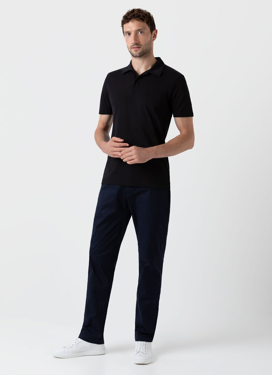Men's Riviera Polo Shirt in Black | Sunspel