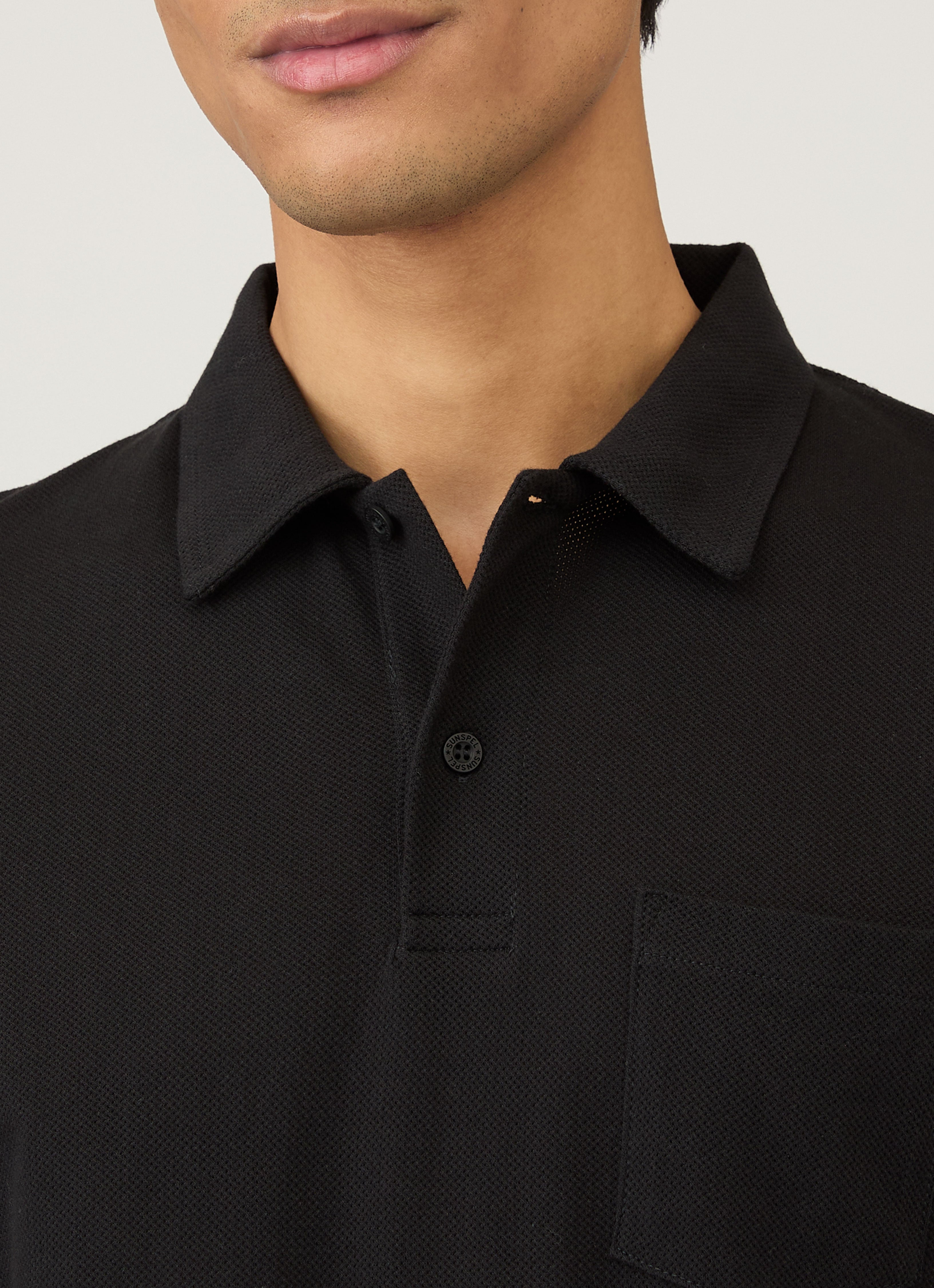 Men's Riviera Polo Shirt in Black | Sunspel