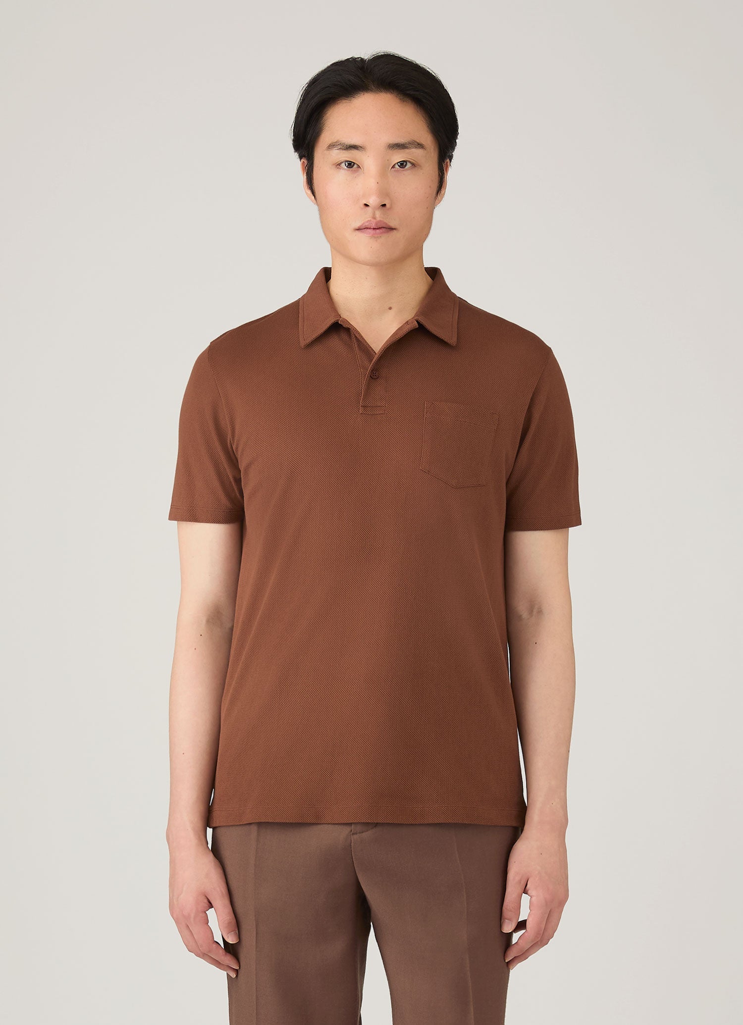 Men's Riviera Polo Shirt in Conker Brown | Sunspel