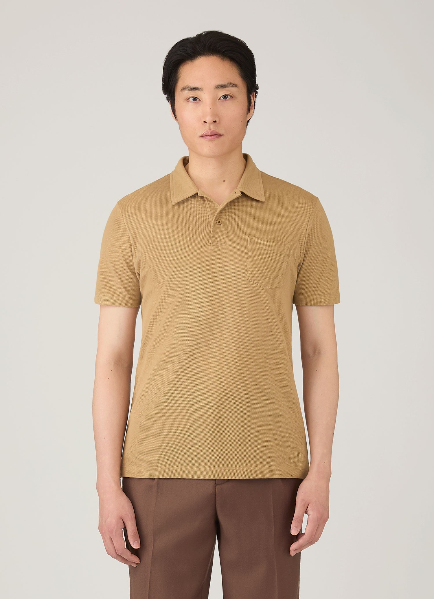 Men's Riviera Polo Shirt in Tan | Sunspel