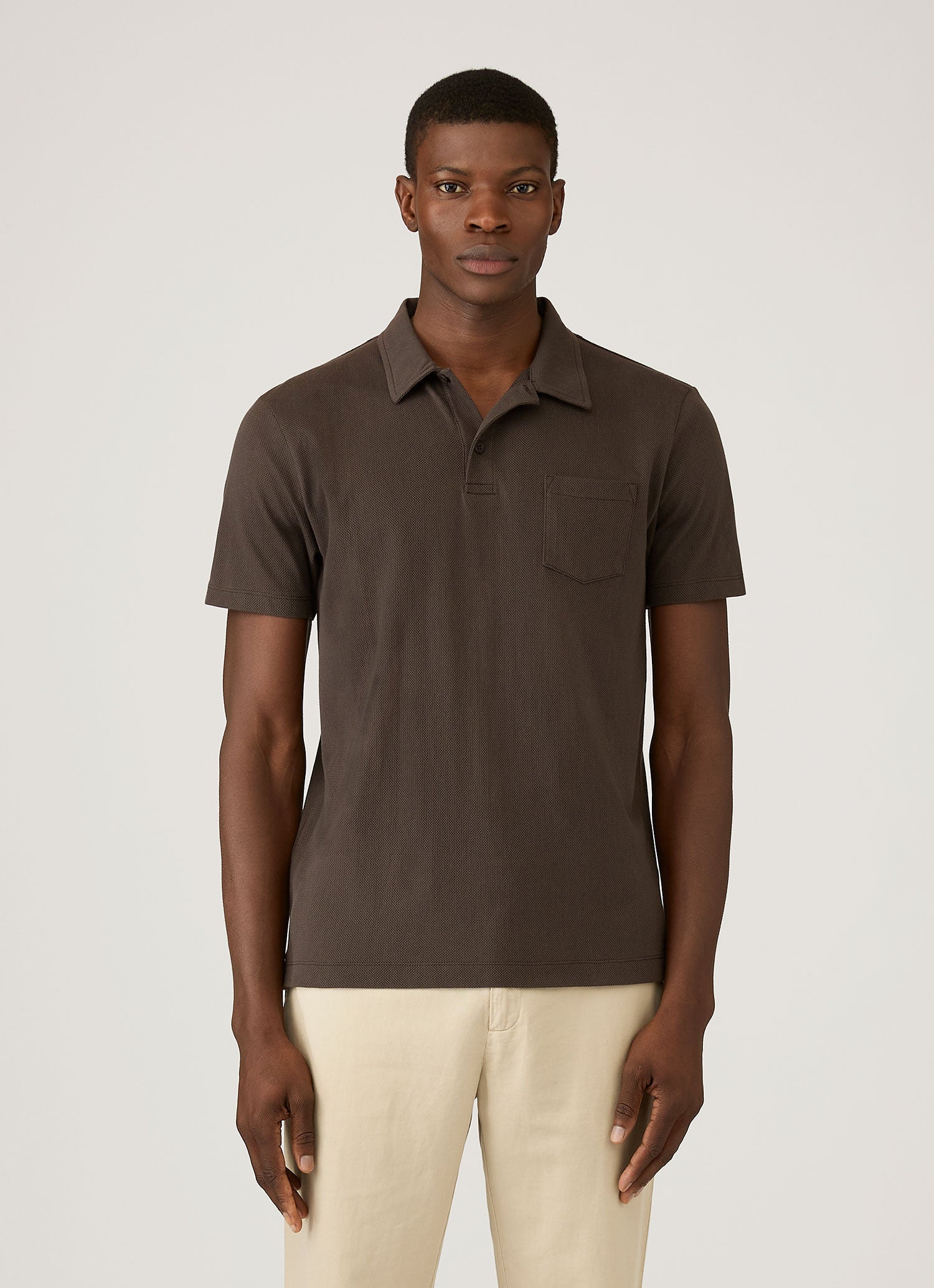 Men's Riviera Polo Shirt in Dark Chocolate | Sunspel