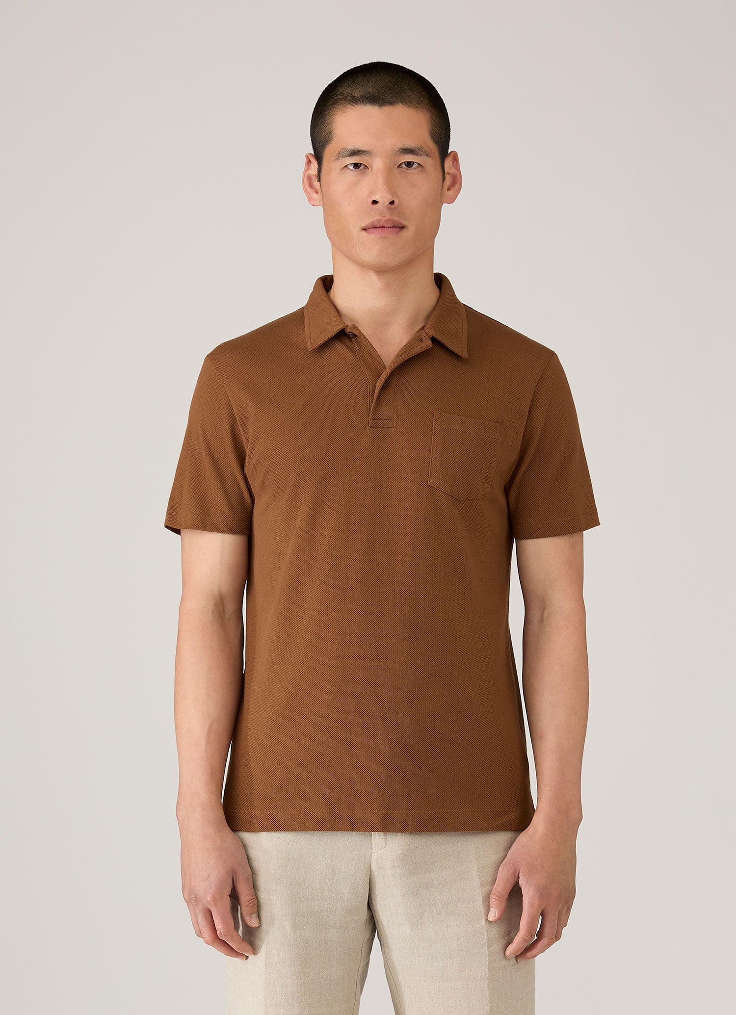 Men's Riviera Polo Shirt in Bronze | Sunspel