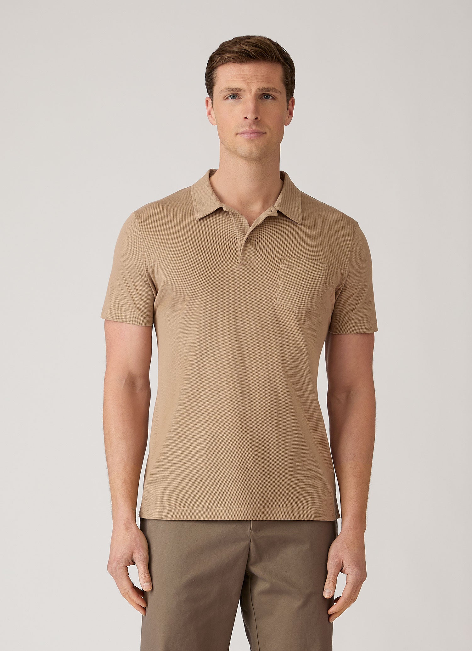 Men's Riviera Polo Shirt in Dark Beige | Sunspel