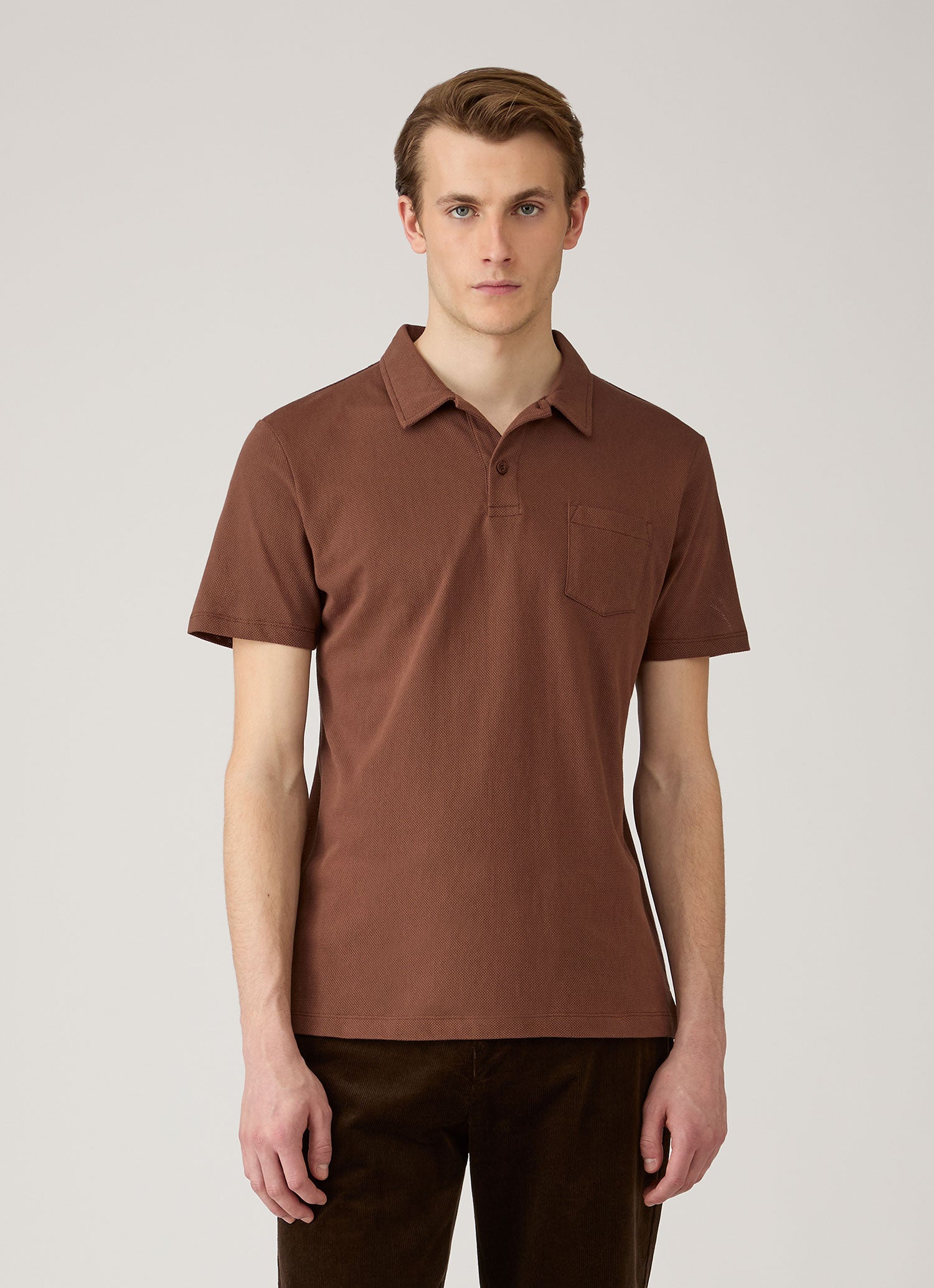 Men's Riviera Polo Shirt in Chestnut | Sunspel