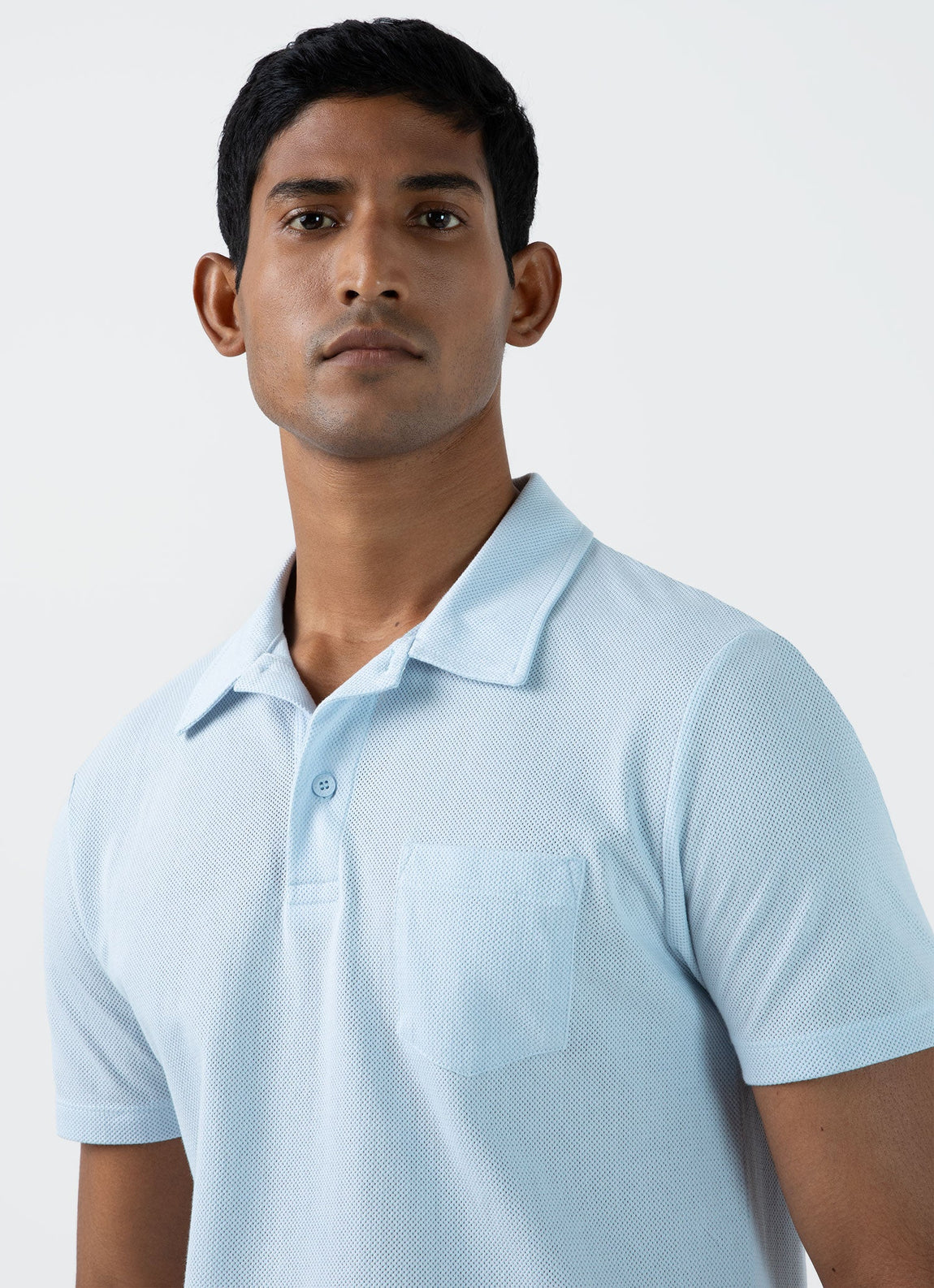 Men's Riviera Polo Shirt in Light Blue | Sunspel