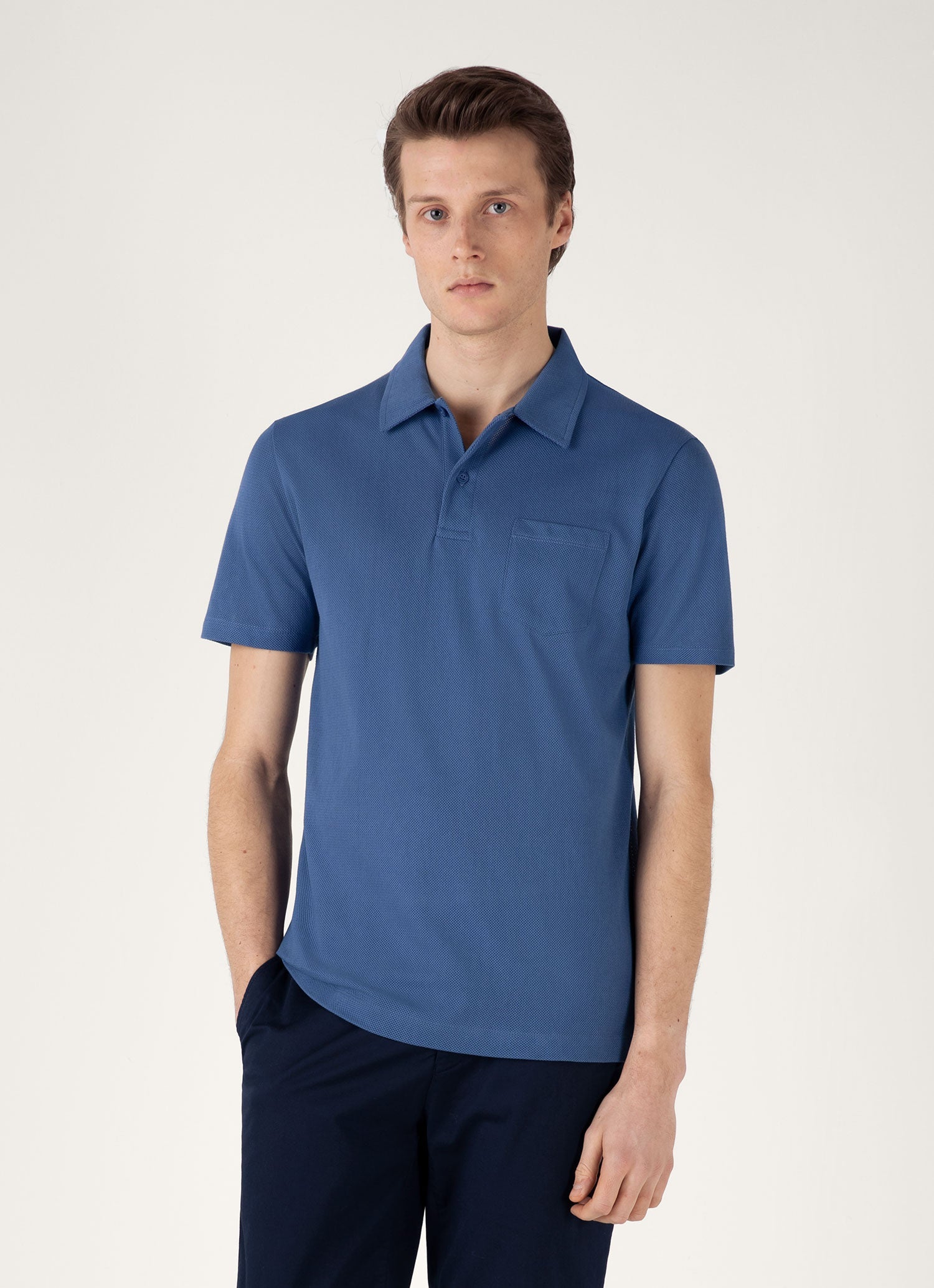 メンズウェア BRIEFING FD MS PILE POLO RF DENIM BLUE M Men's Riviera Polo Shirt in Soft Denim | Sunspel