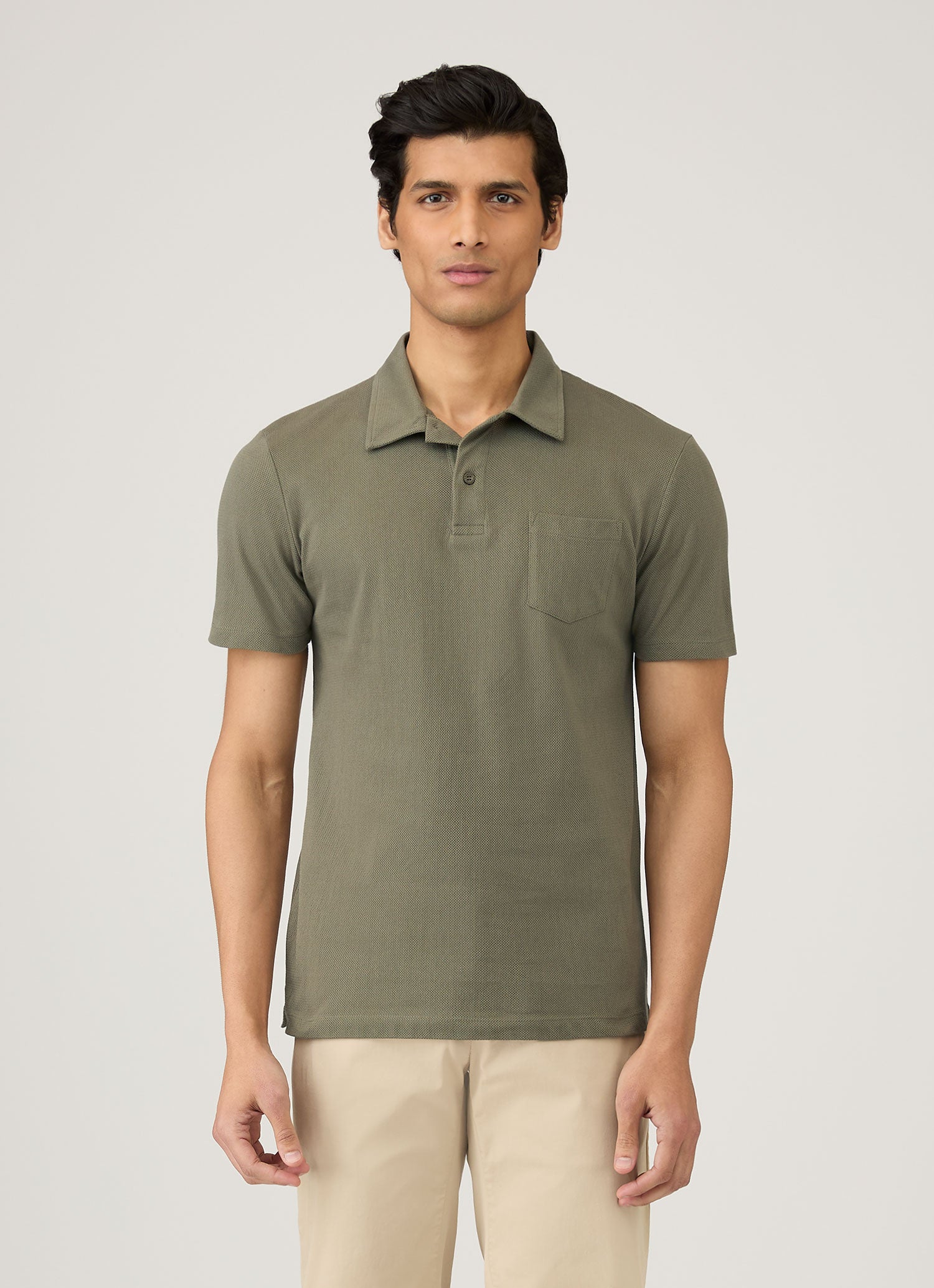 Men's Riviera Polo Shirt in Khaki | Sunspel