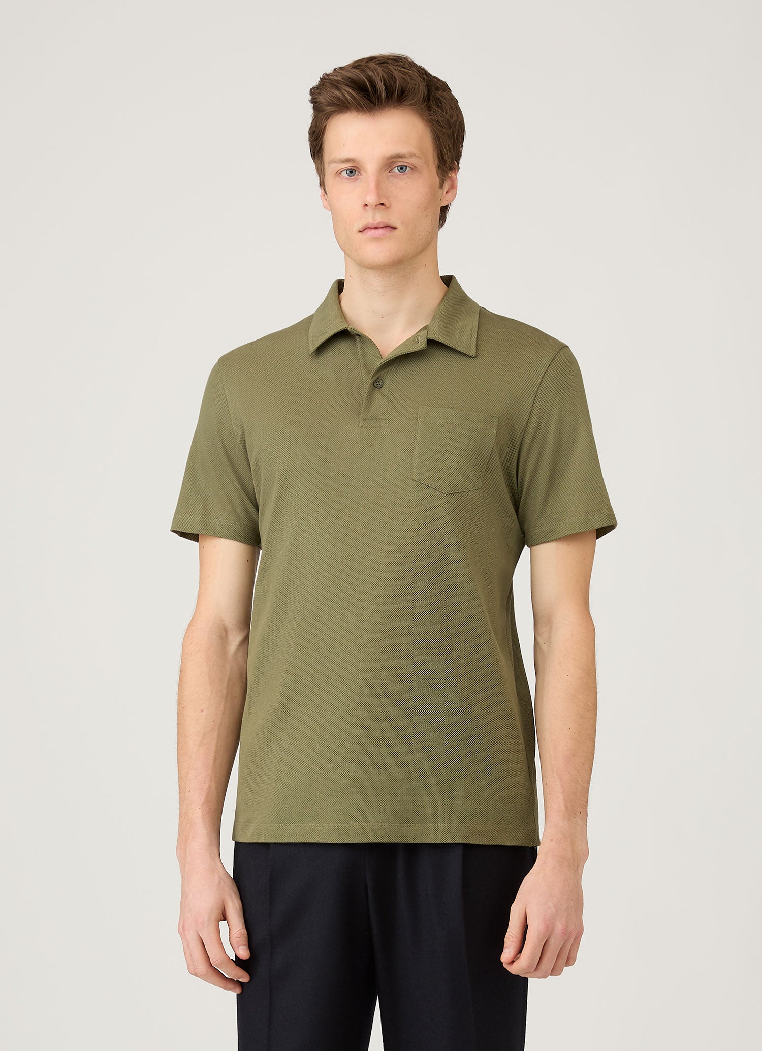 Men's Riviera Polo Shirt in Sea Moss | Sunspel